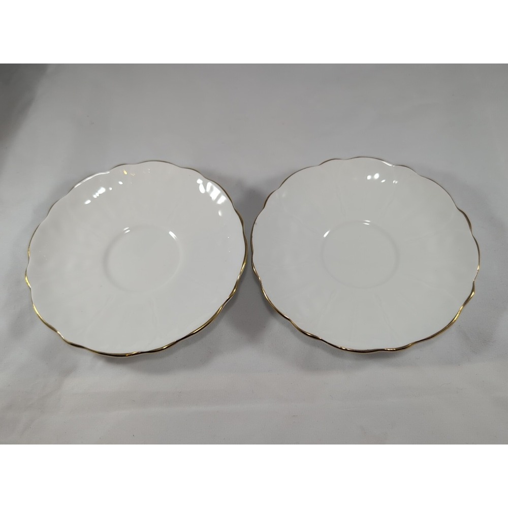 Mint Aynsley pair (2) White Saucer With Gold‎ Rim Petal Design No Cups